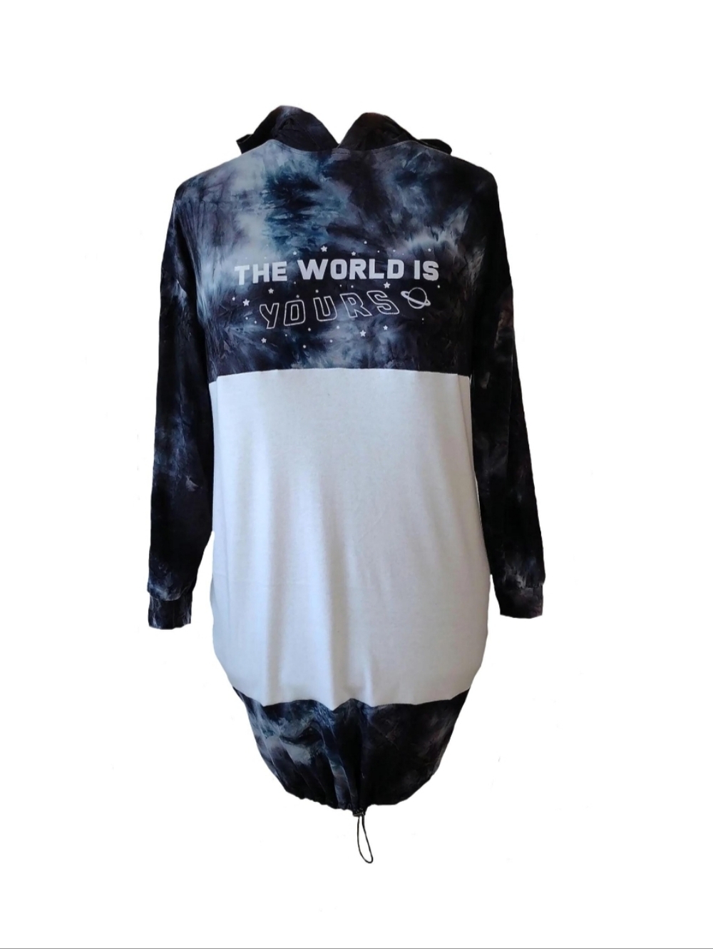 Designer Upcycled "World Is Yours" Tie Dye Hoodie Dress Women's Plus Size 2X 18